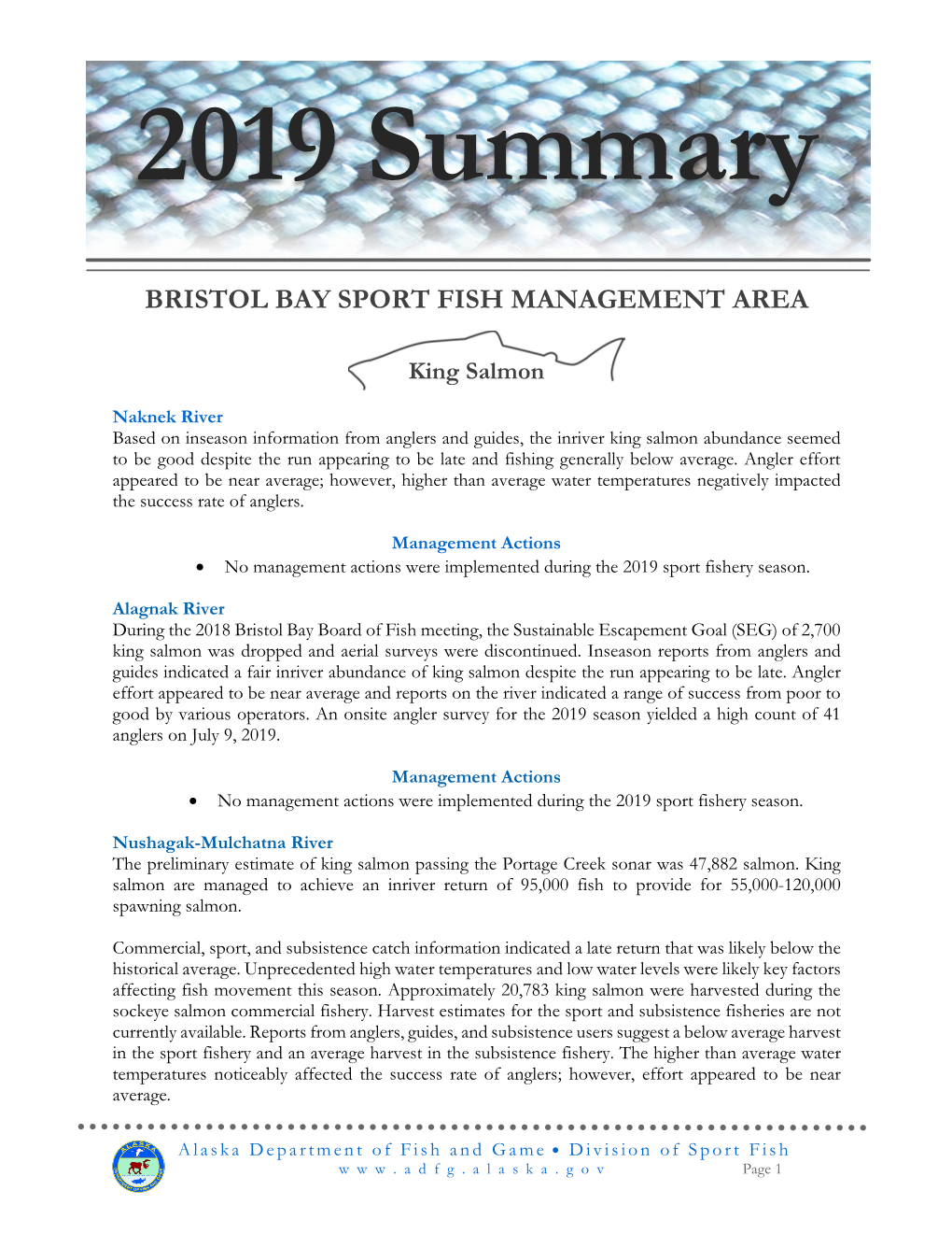 BRISTOL BAY SPORT FISH MANAGEMENT AREA King Salmon