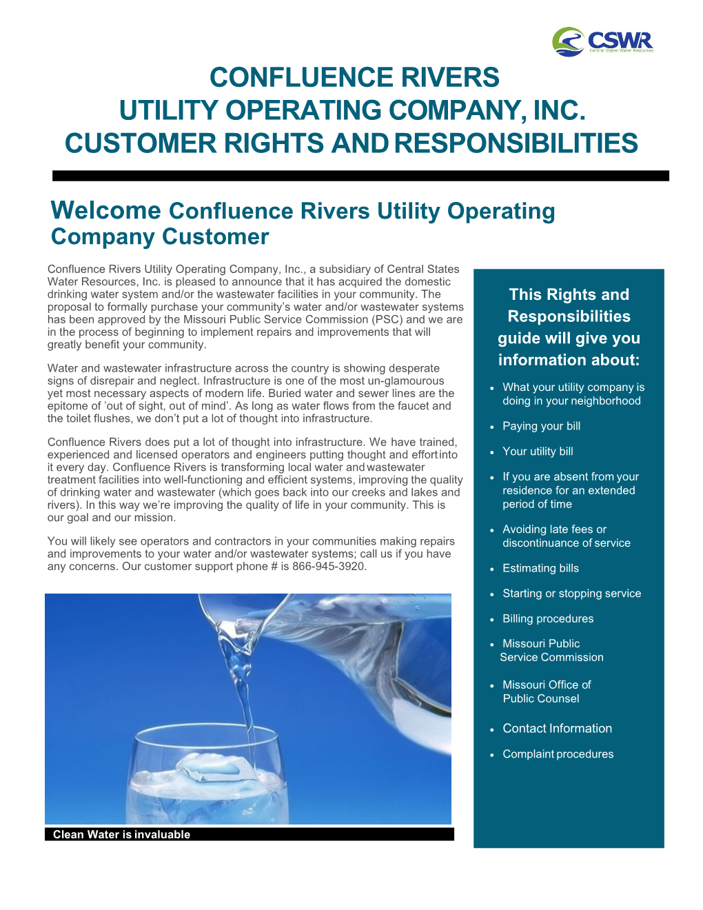 Confluence Rivers Utility Operating Company, Inc. Customer Rights and Responsibilities