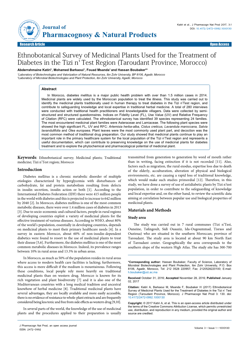 Ethnobotanical Survey of Medicinal Plants