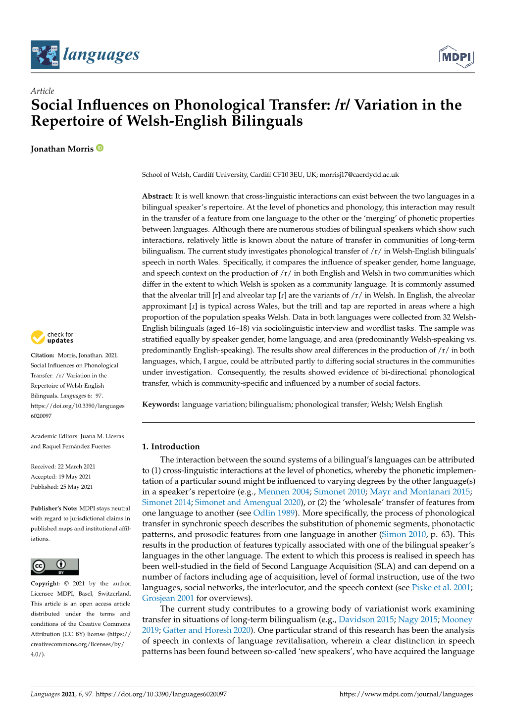 R/ Variation in the Repertoire of Welsh-English Bilinguals