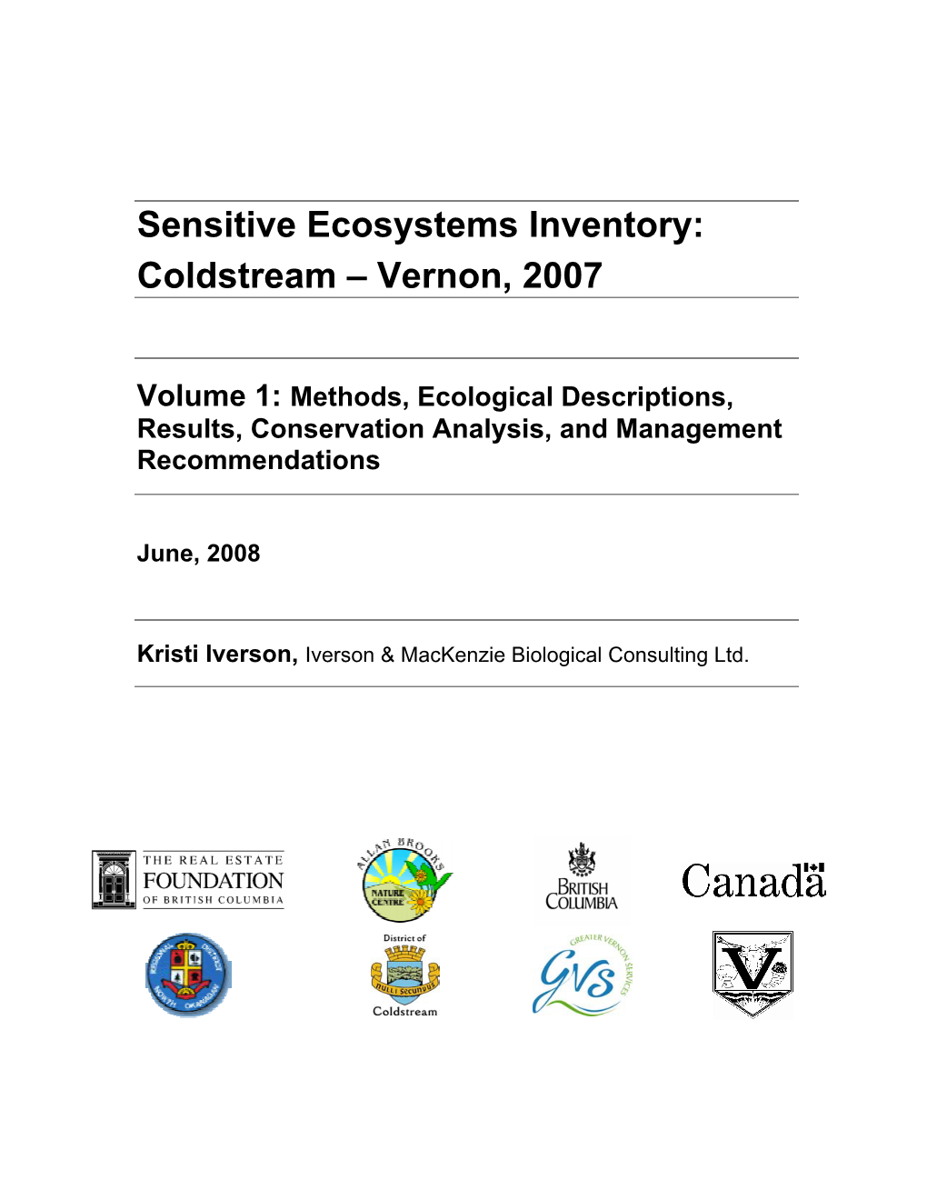Sensitive Ecosystems Inventory: Coldstream – Vernon, 2007