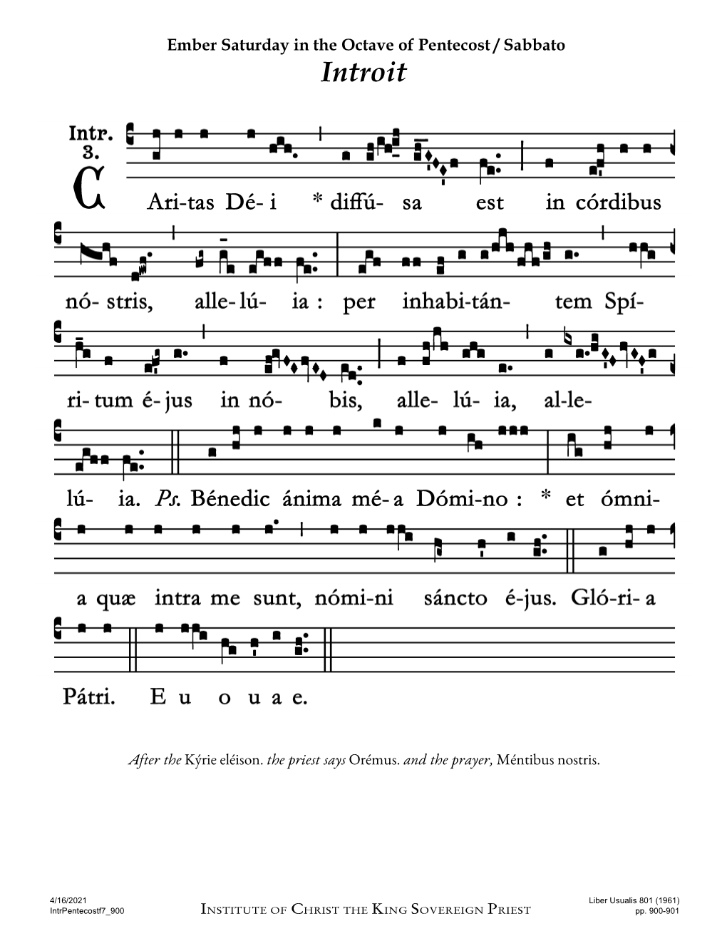 Ember Saturday in the Octave of Pentecost / Sabbato Introit
