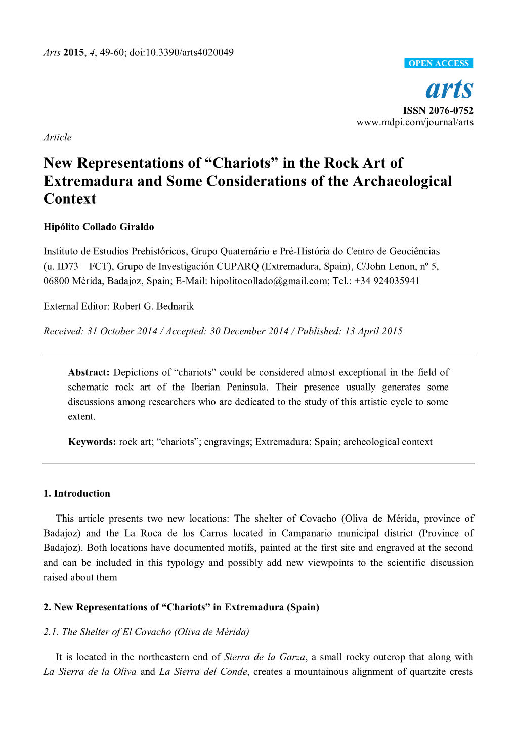 Chariots” in the Rock Art of Extremadura and Some Considerations of the Archaeological Context