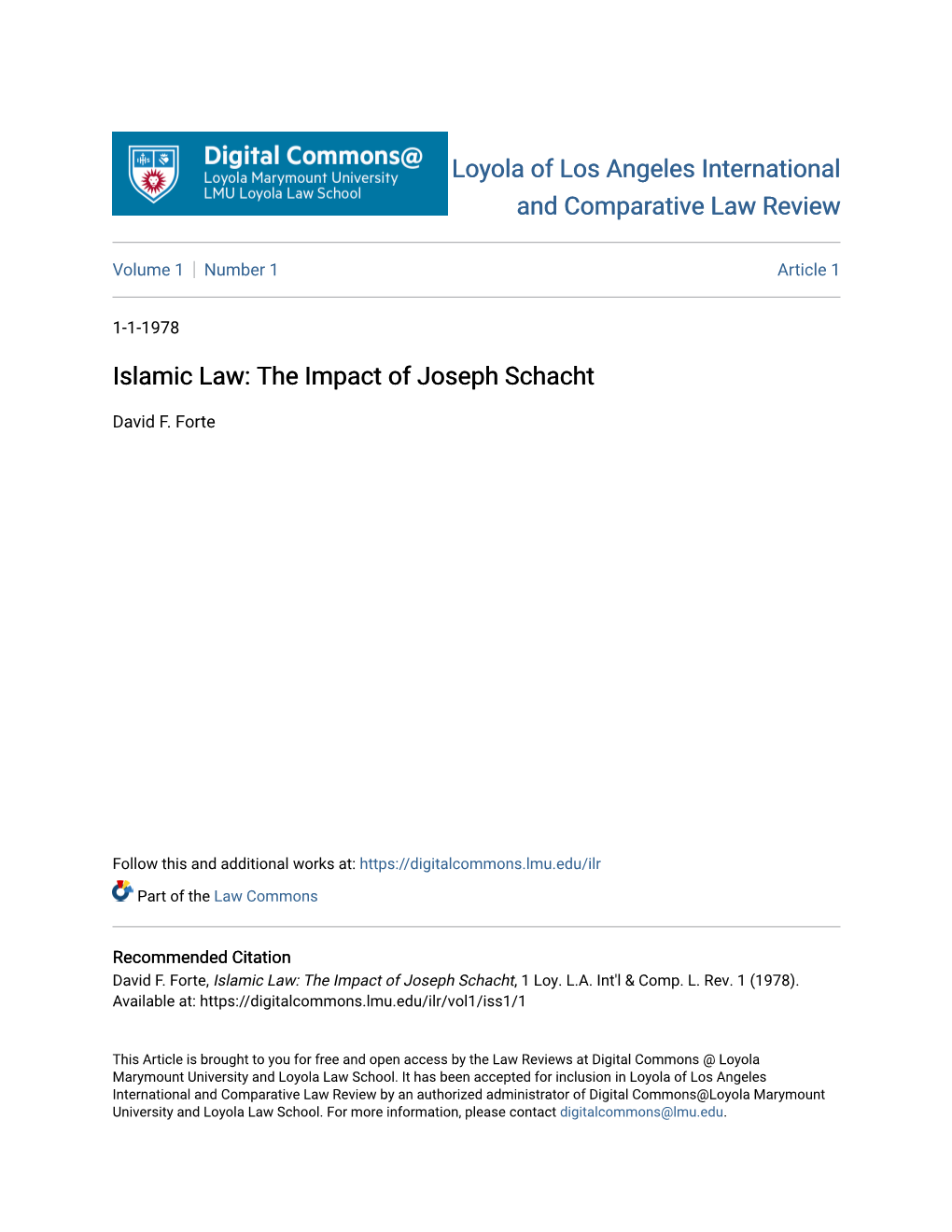 Islamic Law: the Impact of Joseph Schacht