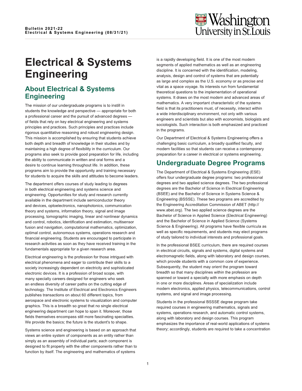 Electrical & Systems Engineering