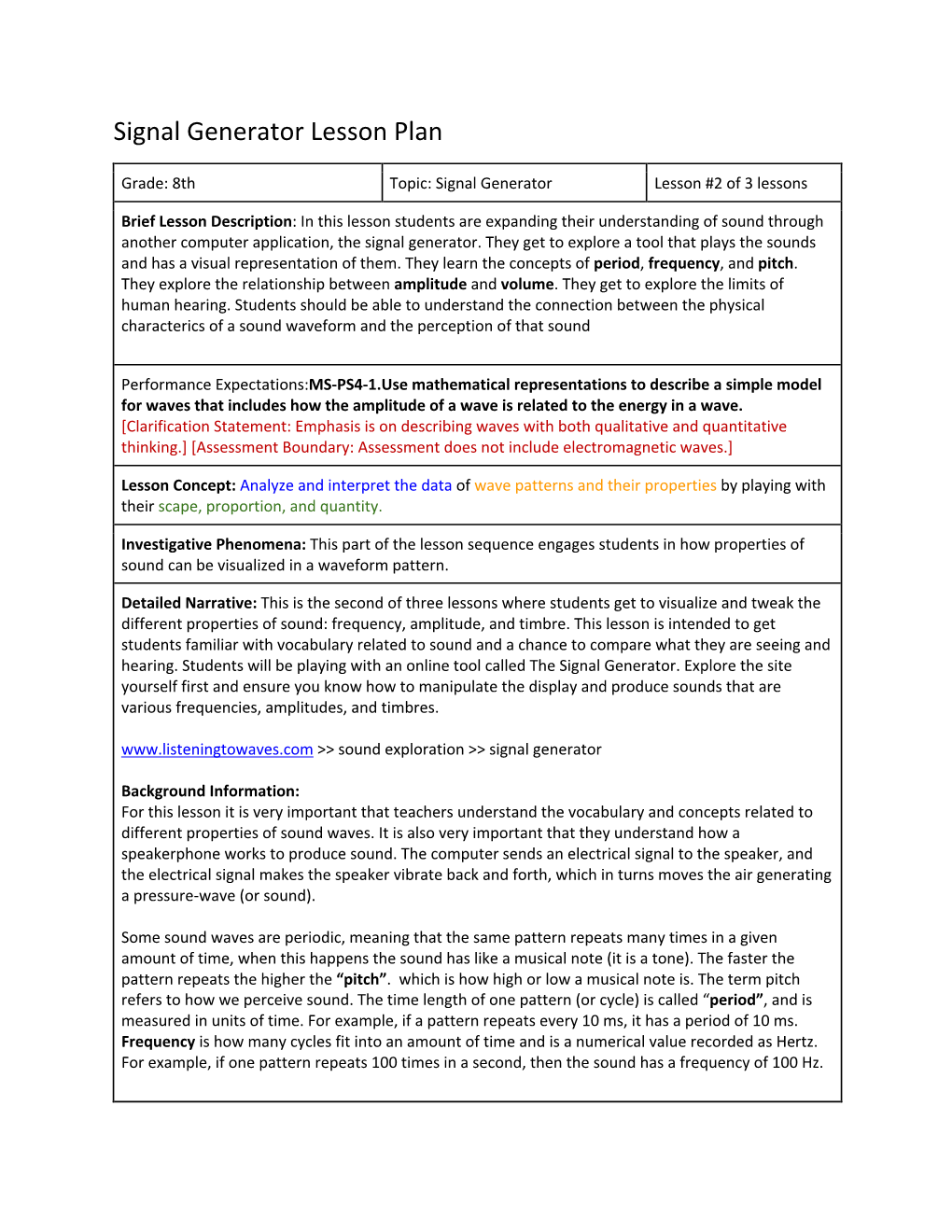 Signal Generator Lesson Plan