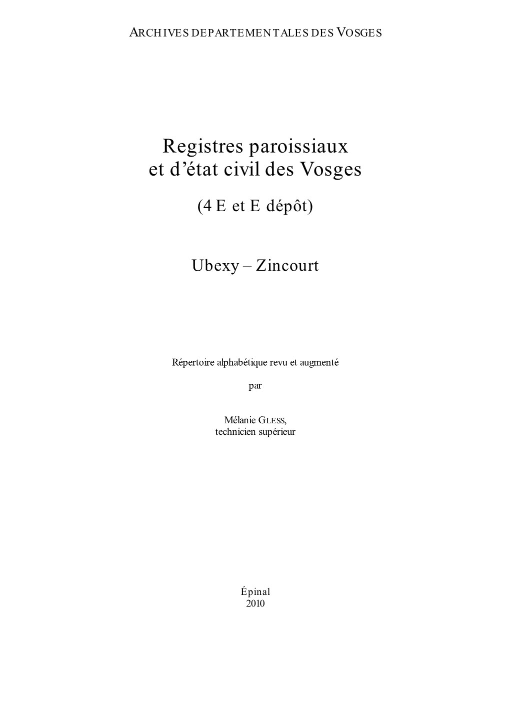 Registres Paroissiaux Et D'état Civil Des Vosges