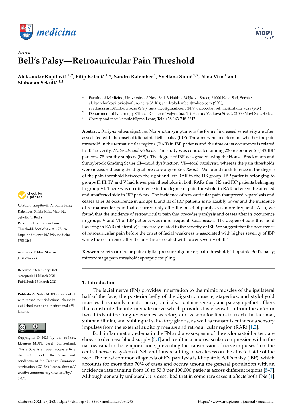 Bell's Palsy—Retroauricular Pain Threshold