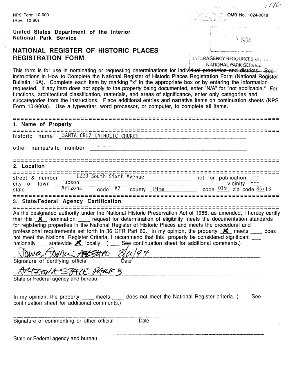 NATIONAL REGISTER of HISTORIC PLACES J 1^™^___ REGISTRATION FORM