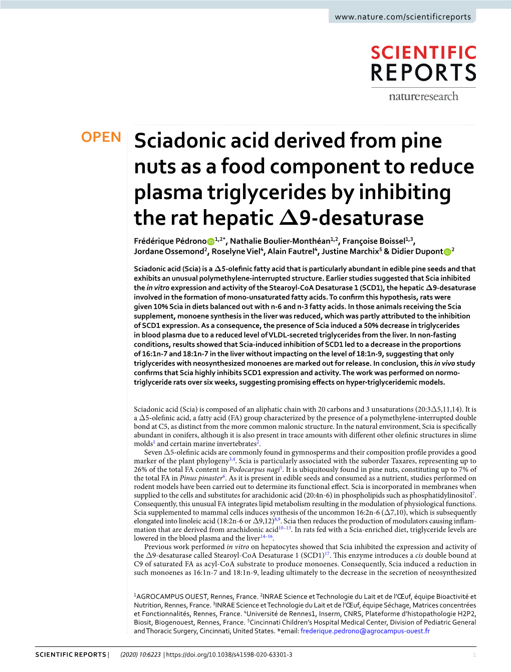 Sciadonic Acid Derived from Pine Nuts As a Food Component to Reduce