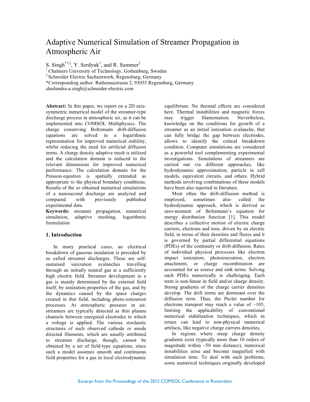 Adaptive Numerical Simulation of Streamer Propagation in Atmospheric Air