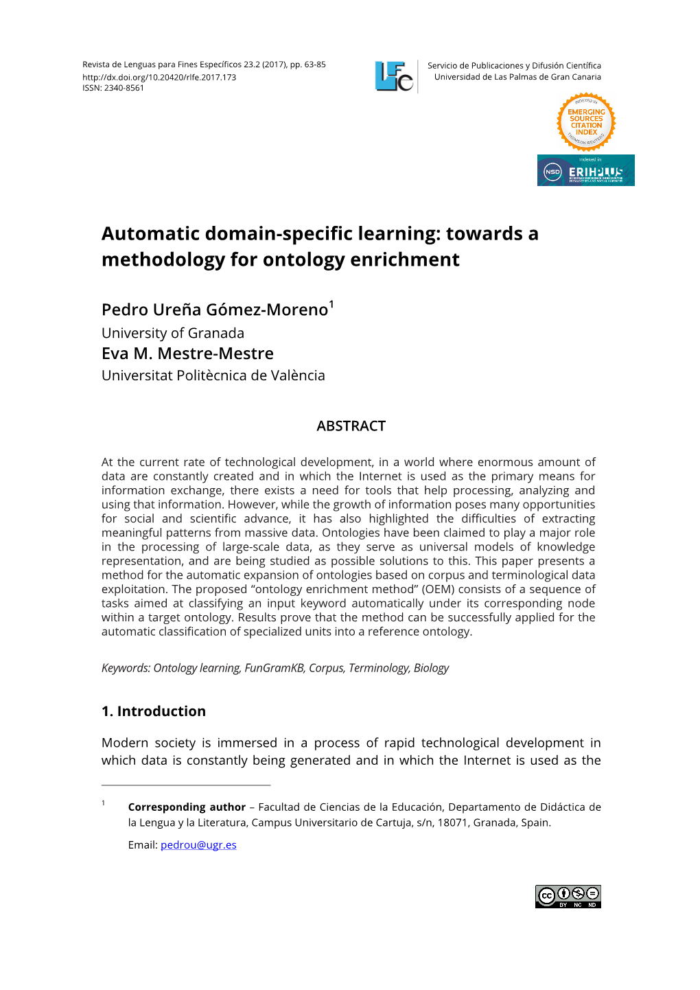 Automatic Domain-Specific Learning: Towards a Methodology for Ontology Enrichment