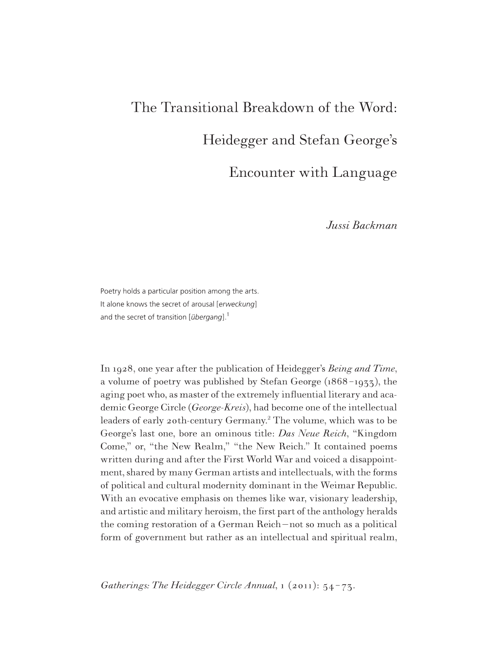 Heidegger and Stefan George's Encounter with Language