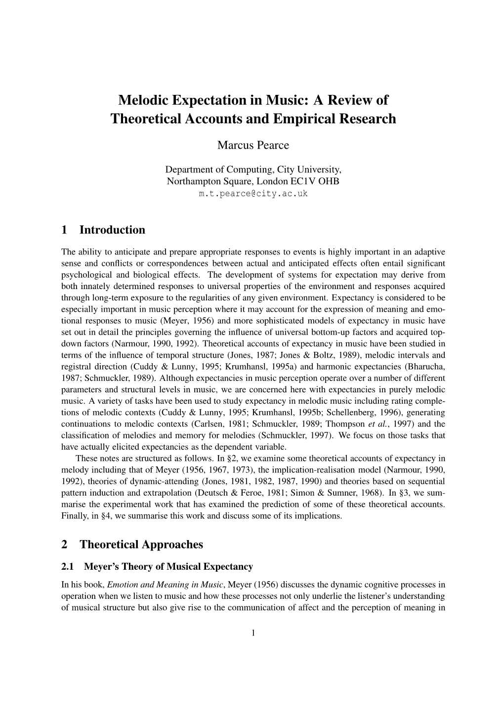 Melodic Expectation in Music: a Review of Theoretical Accounts and Empirical Research