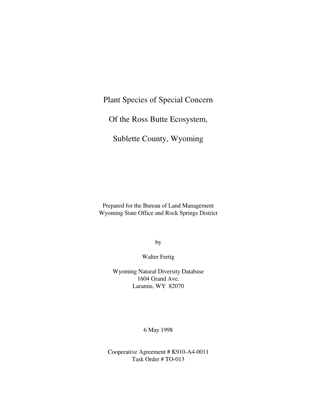 Plant Species of Special Concern of the Ross Butte Ecosystem, Sublette