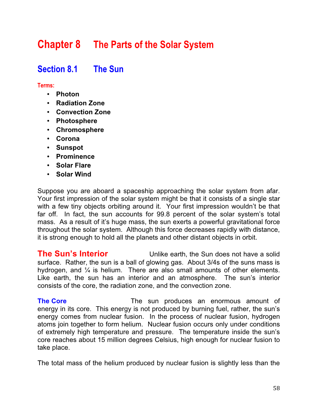 Chapter 8 the Parts of the Solar System