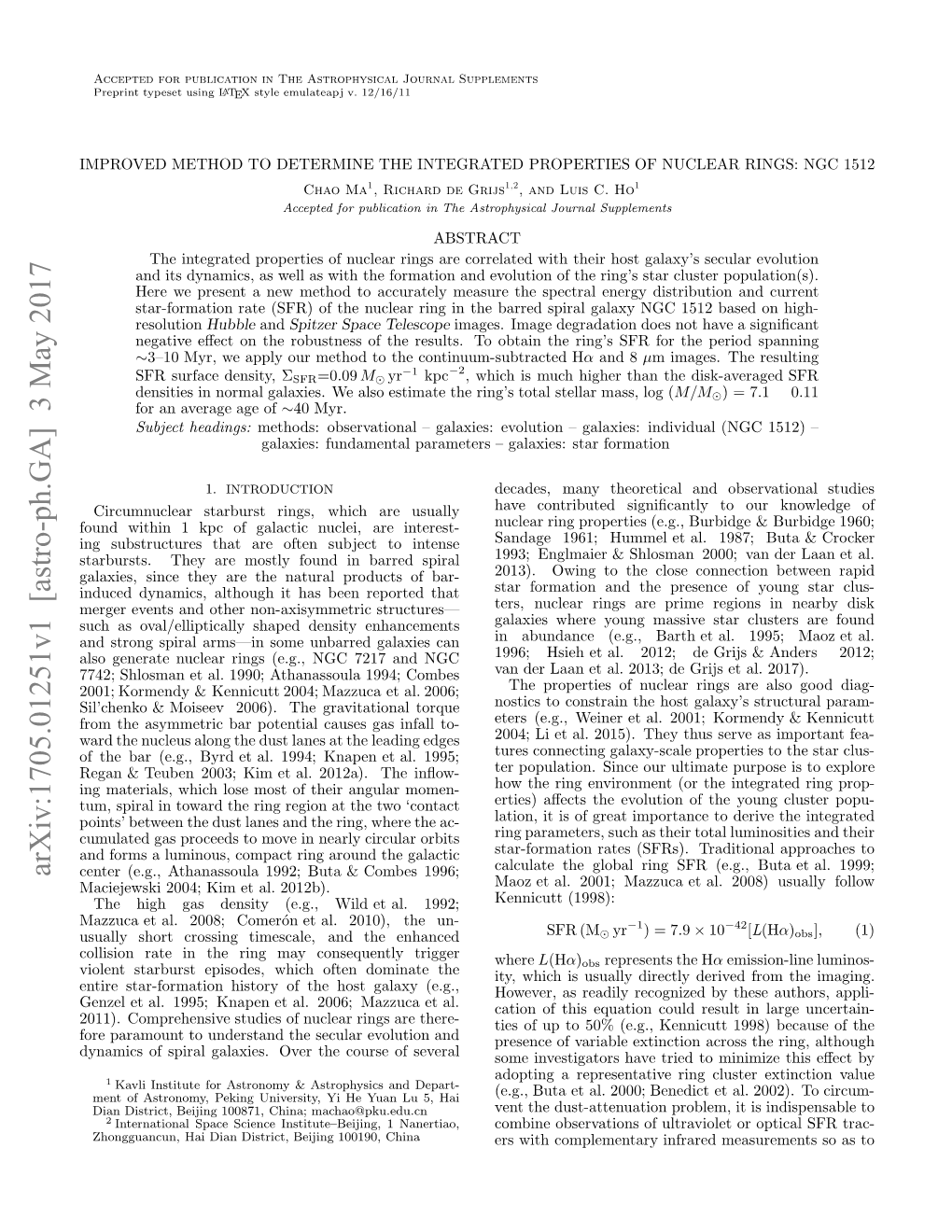 Arxiv:1705.01251V1 [Astro-Ph.GA] 3 May 2017 Yaiso Prlglxe.Oe H Oreo Several of Course the Over and Galaxies