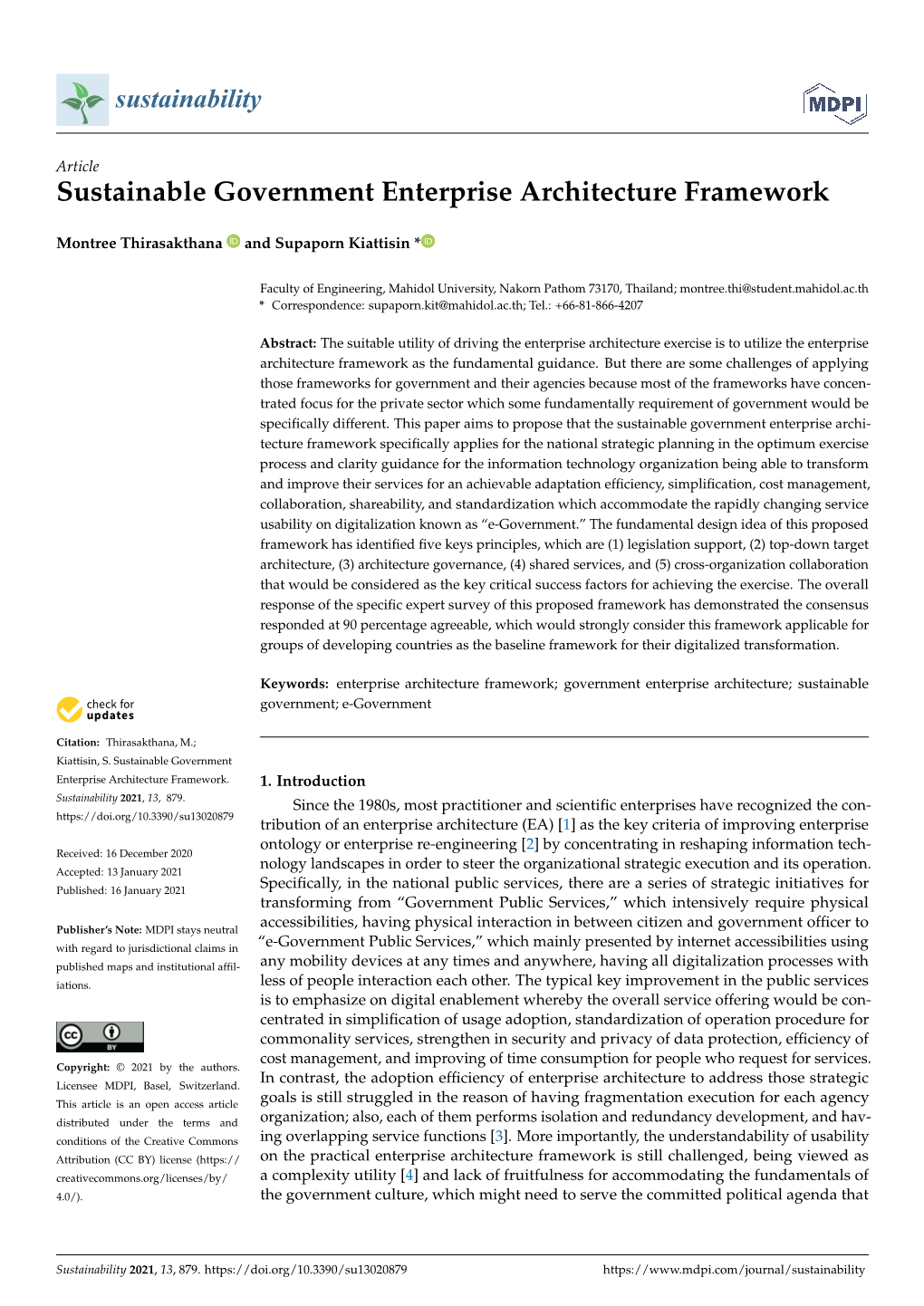 Sustainable Government Enterprise Architecture Framework