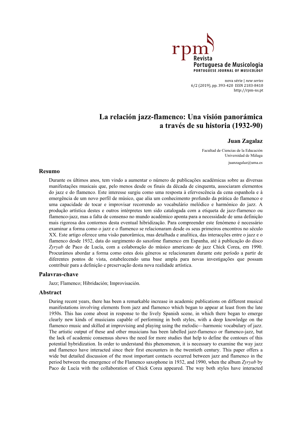 La Relación Jazz-Flamenco: Una Visión Panorámica a Través De Su Historia (1932-90)