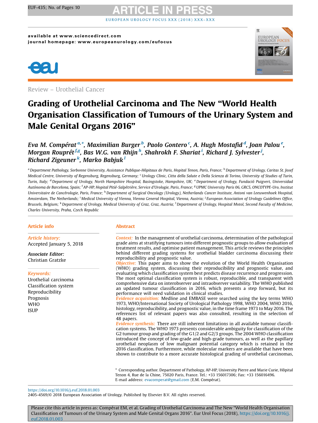 Grading of Urothelial Carcinoma and the New “World Health