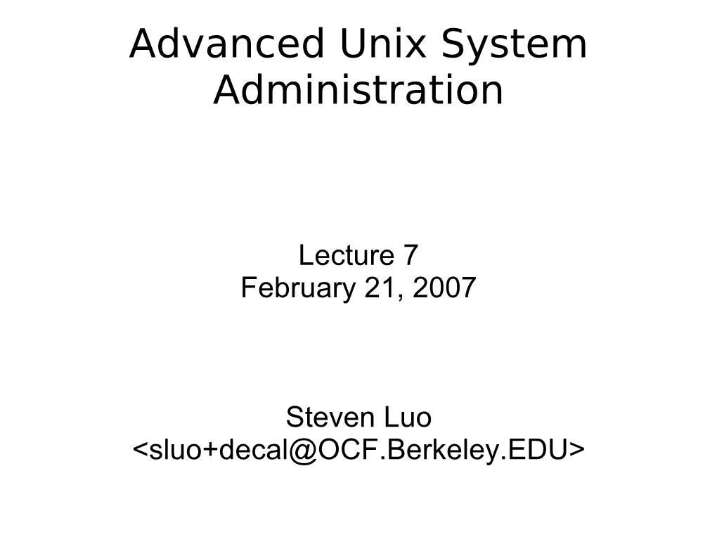 Advanced Unix System Administration