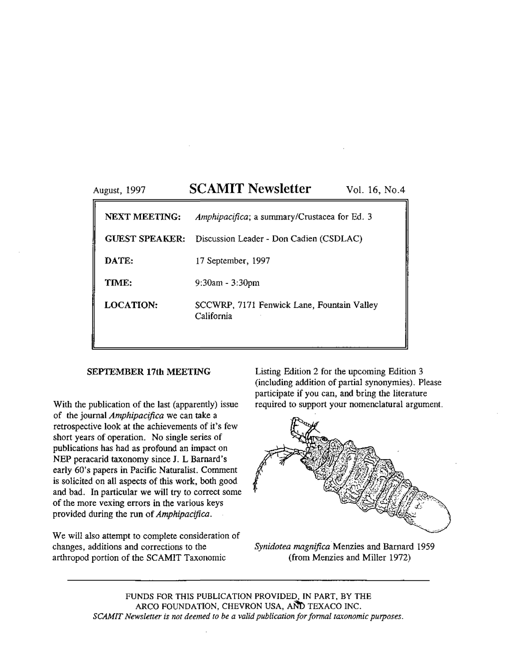 SCAMIT Newsletter Vol. 16 No. 4 1997 August