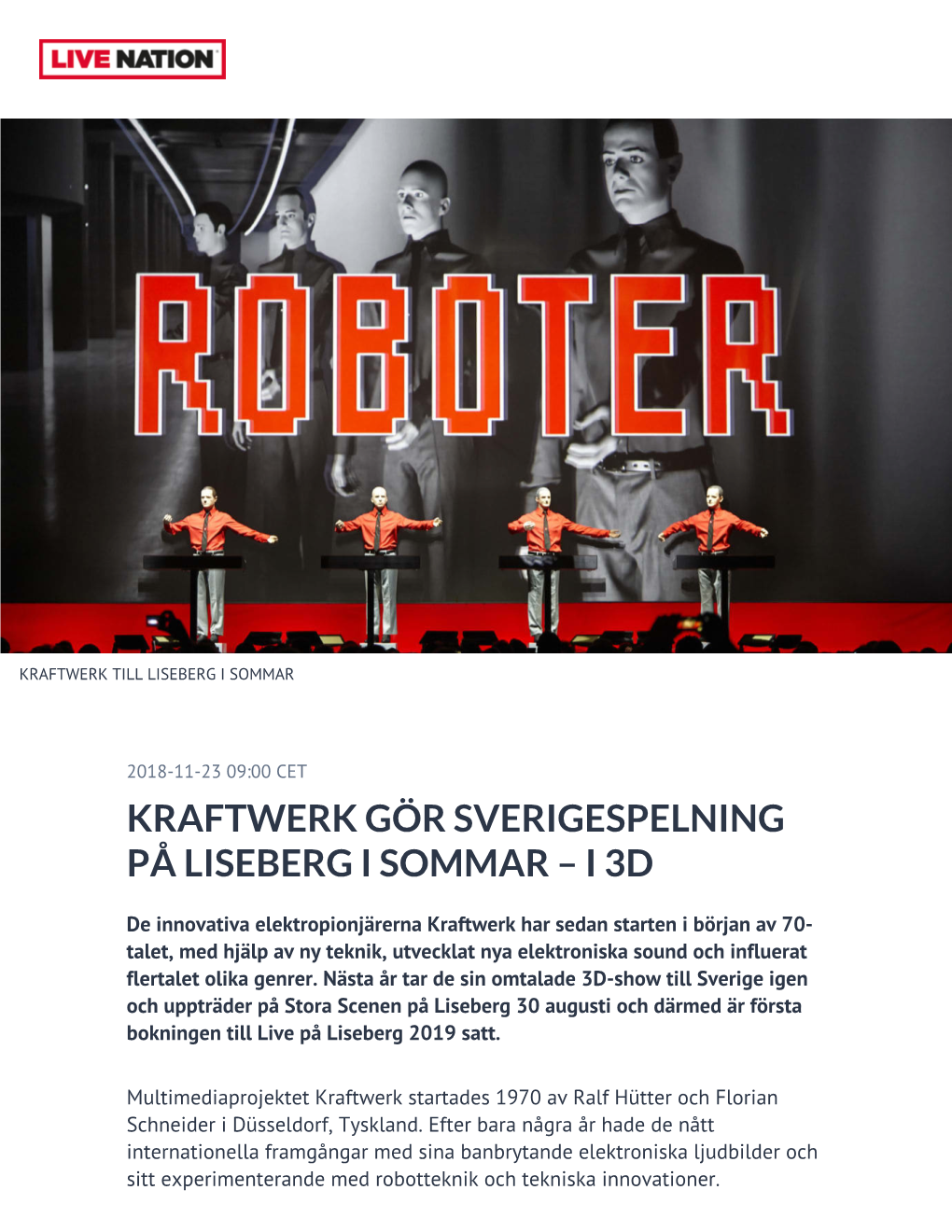 Kraftwerk Gör Sverigespelning På Liseberg I Sommar – I 3D