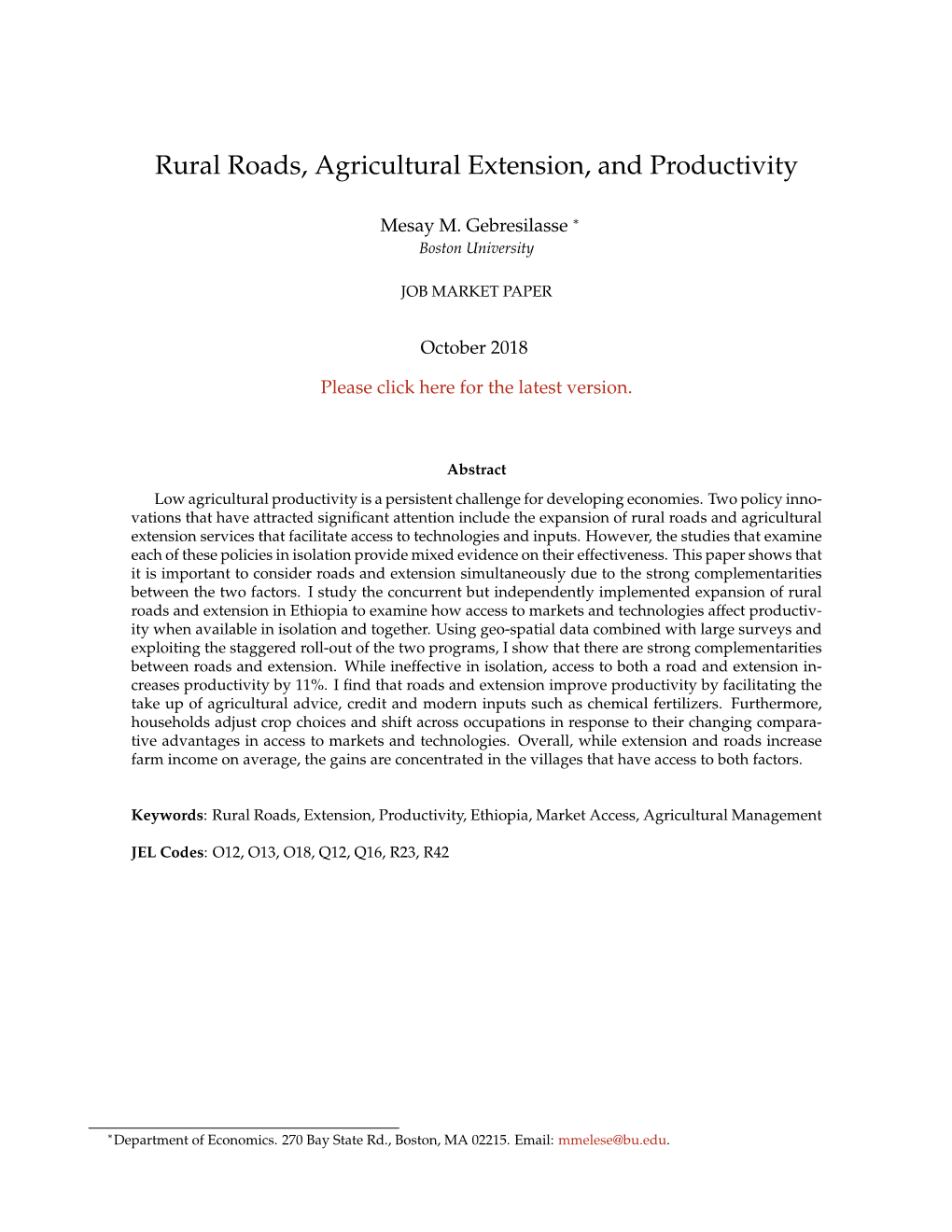 Rural Roads, Agricultural Extension, and Productivity