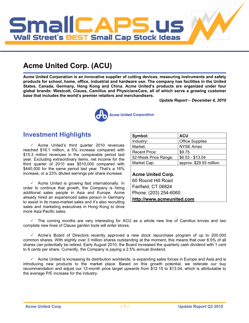 Acme United Corp. (ACU)