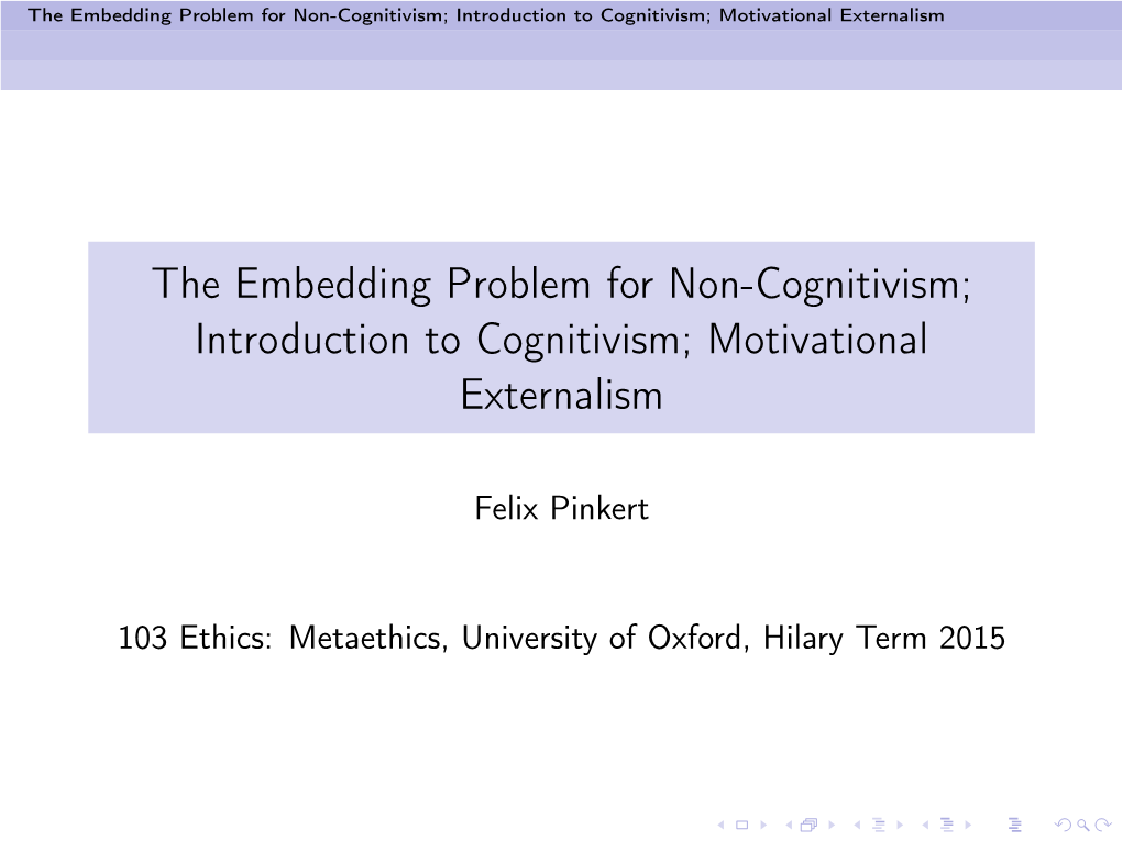 The Embedding Problem for Non-Cognitivism; Introduction to Cognitivism; Motivational Externalism