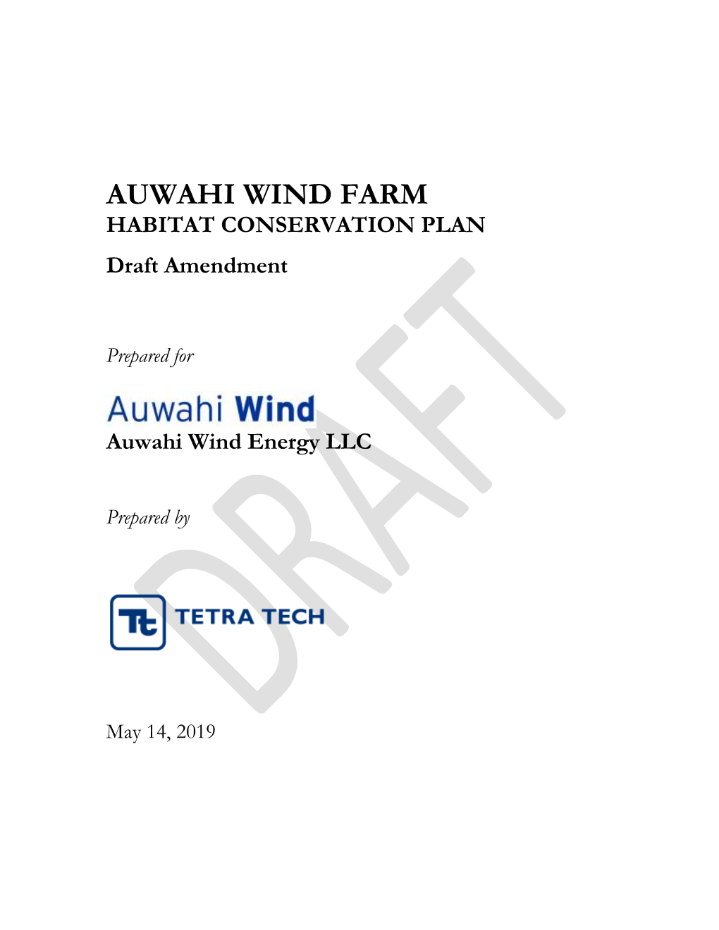 AUWAHI WIND FARM HABITAT CONSERVATION PLAN Draft Amendment
