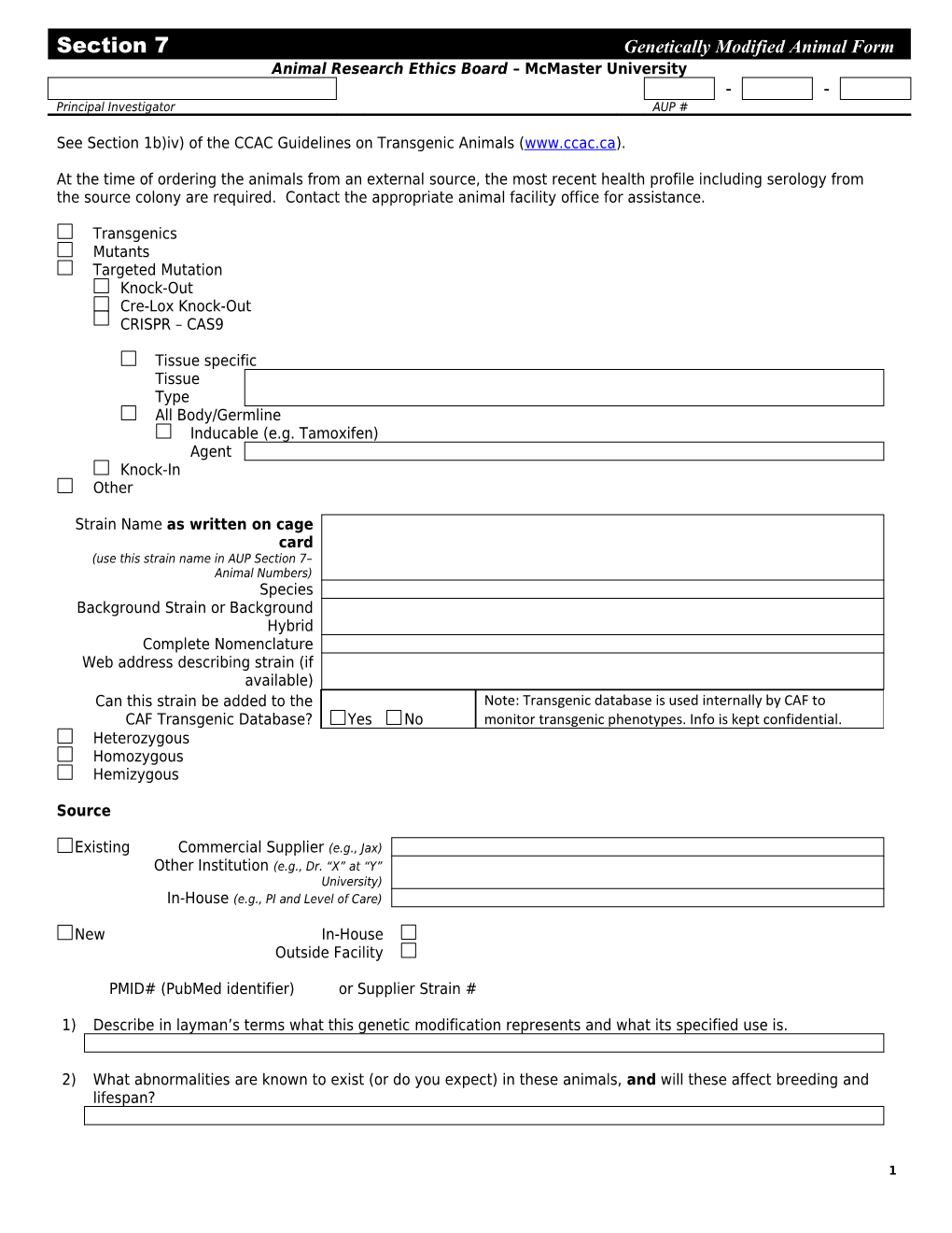 Section 8B Class I Transgenics / Knock-Outs