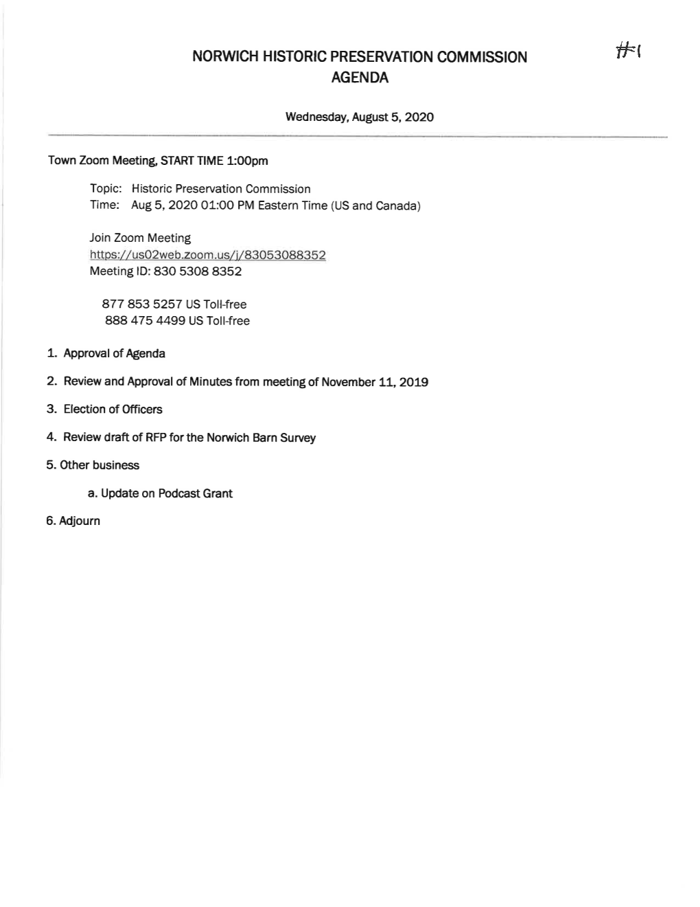 NORWICH HISTORIC PRESERVATION COMMISSION #T AGENDA