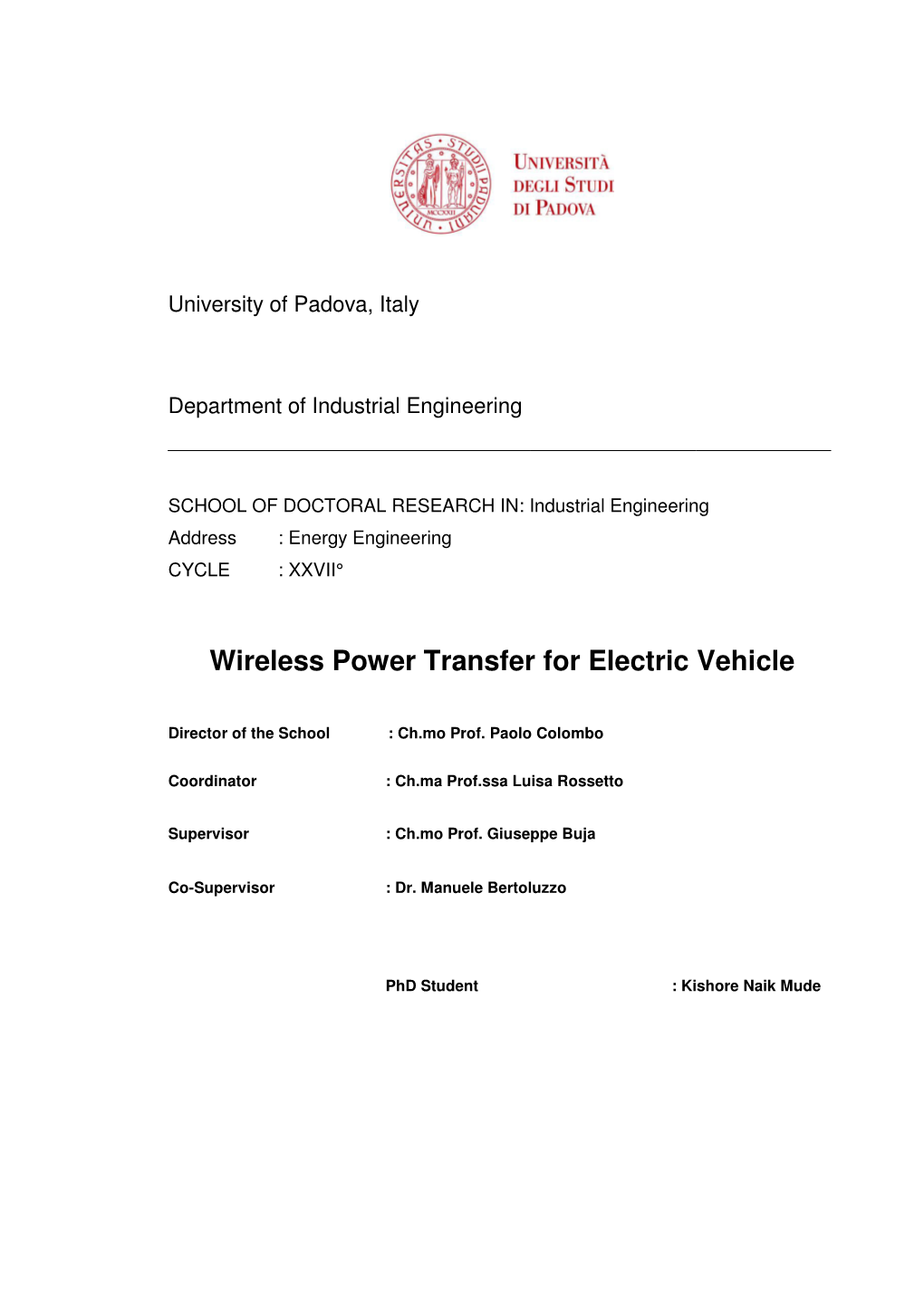 Wireless Power Transfer for Electric Vehicle