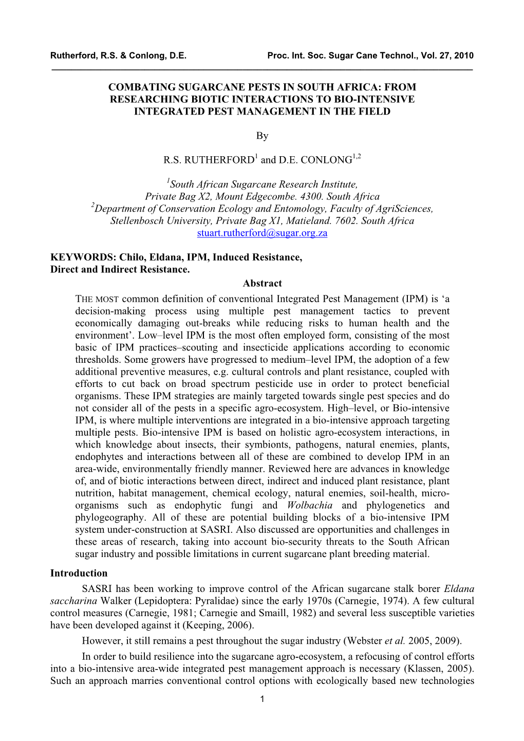 Combating Sugarcane Pests in South Africa: from Researching Biotic Interactions to Bio-Intensive Integrated Pest Management in the Field