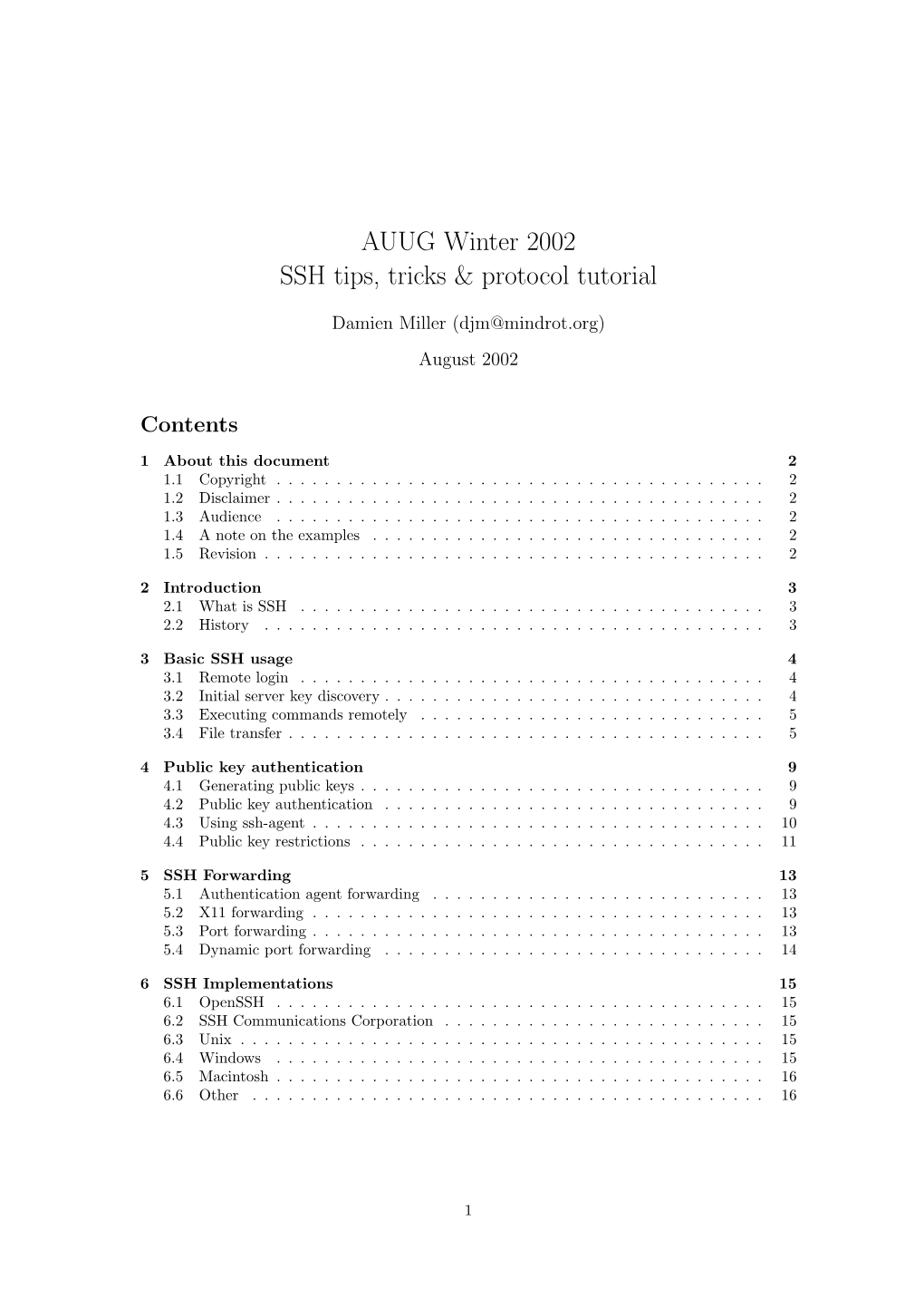 AUUG Winter 2002 SSH Tips, Tricks & Protocol Tutorial