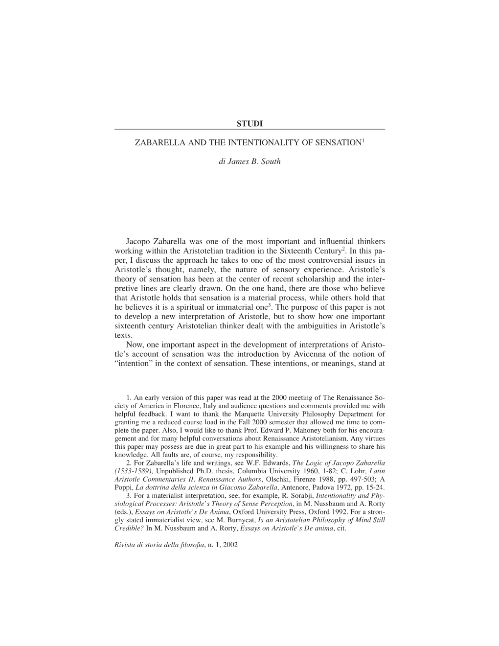 Jacopo Zabarella Was One of the Most Important and Influential Thinkers Working Within the Aristotelian Tradition in the Sixteen