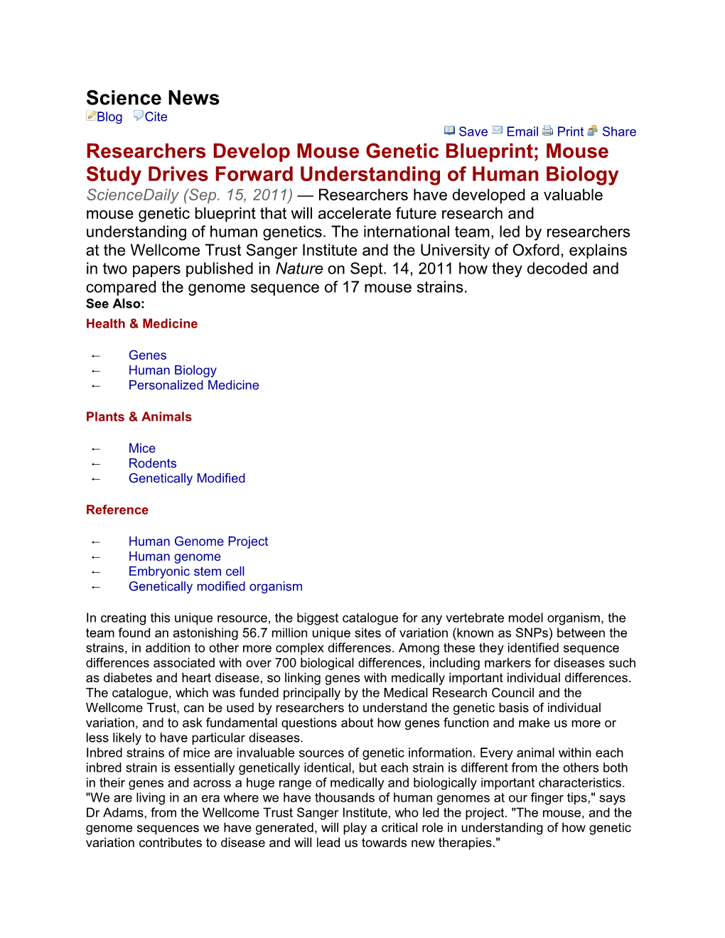 Researchers Develop Mouse Genetic Blueprint; Mouse Study Drives Forward Understanding