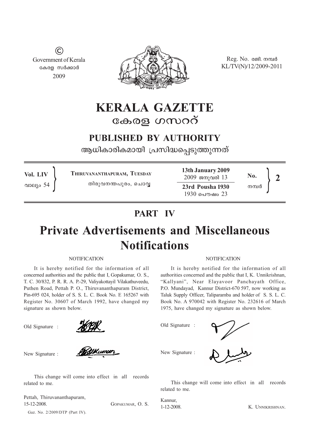 Private Advertisements and Miscellaneous Notifications
