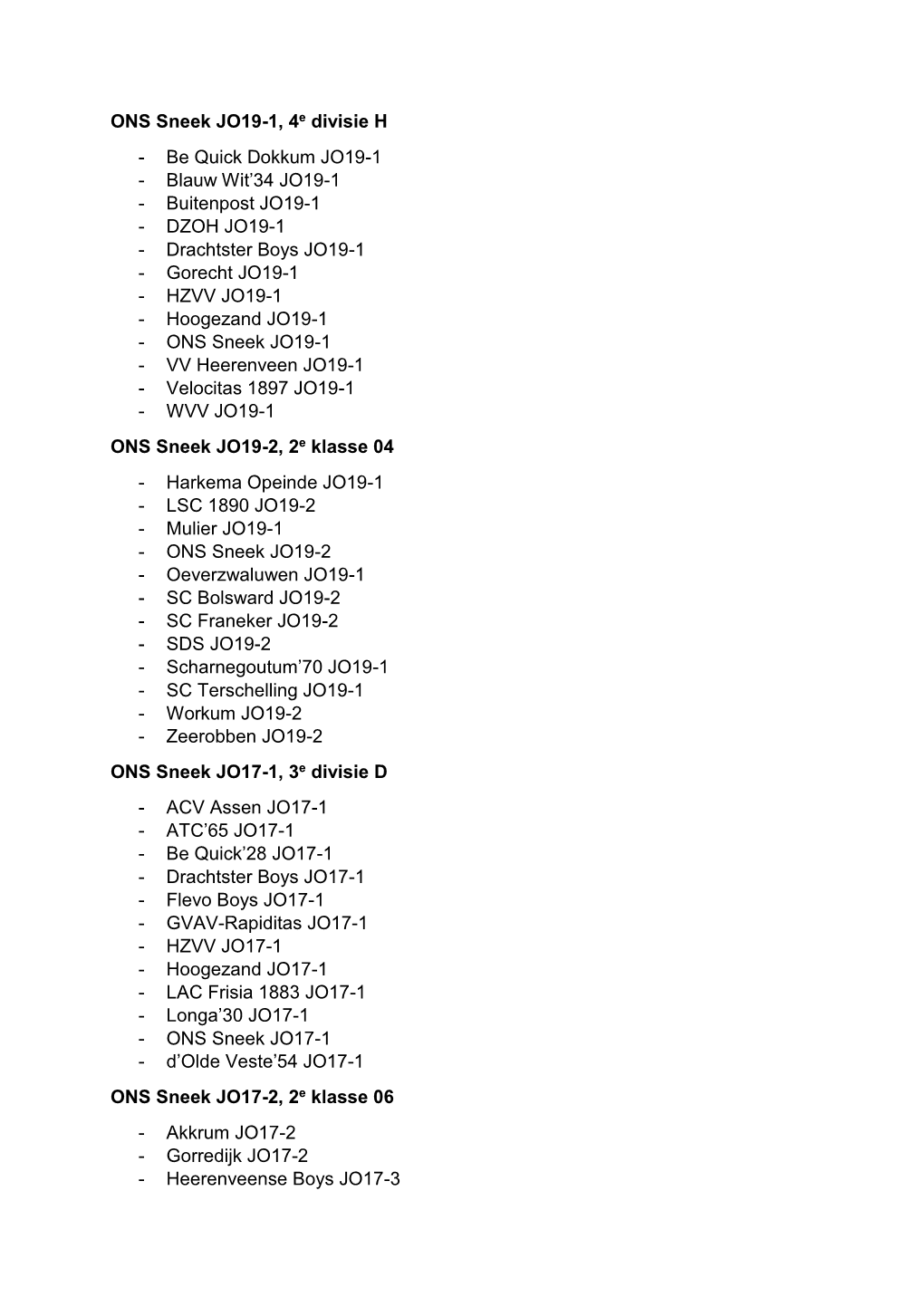 ONS Sneek JO19-1, 4E Divisie H