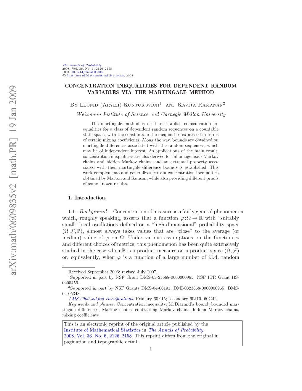 Concentration Inequalities for Dependent Random