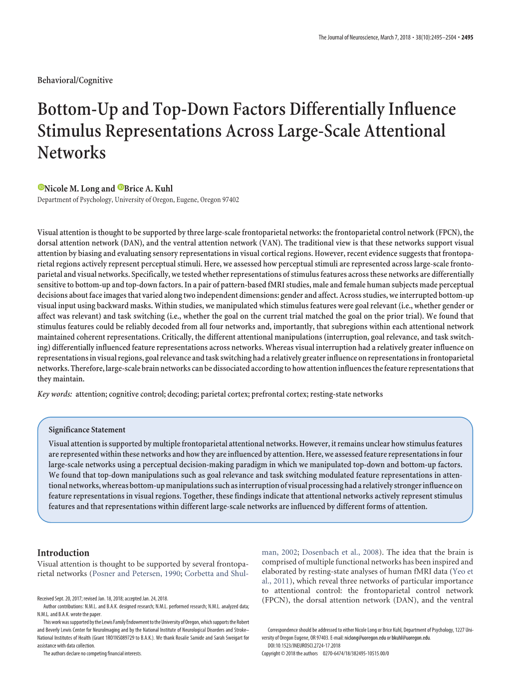 Bottom-Up and Top-Down Factors Differentially Influence Stimulus Representations Across Large-Scale Attentional Networks