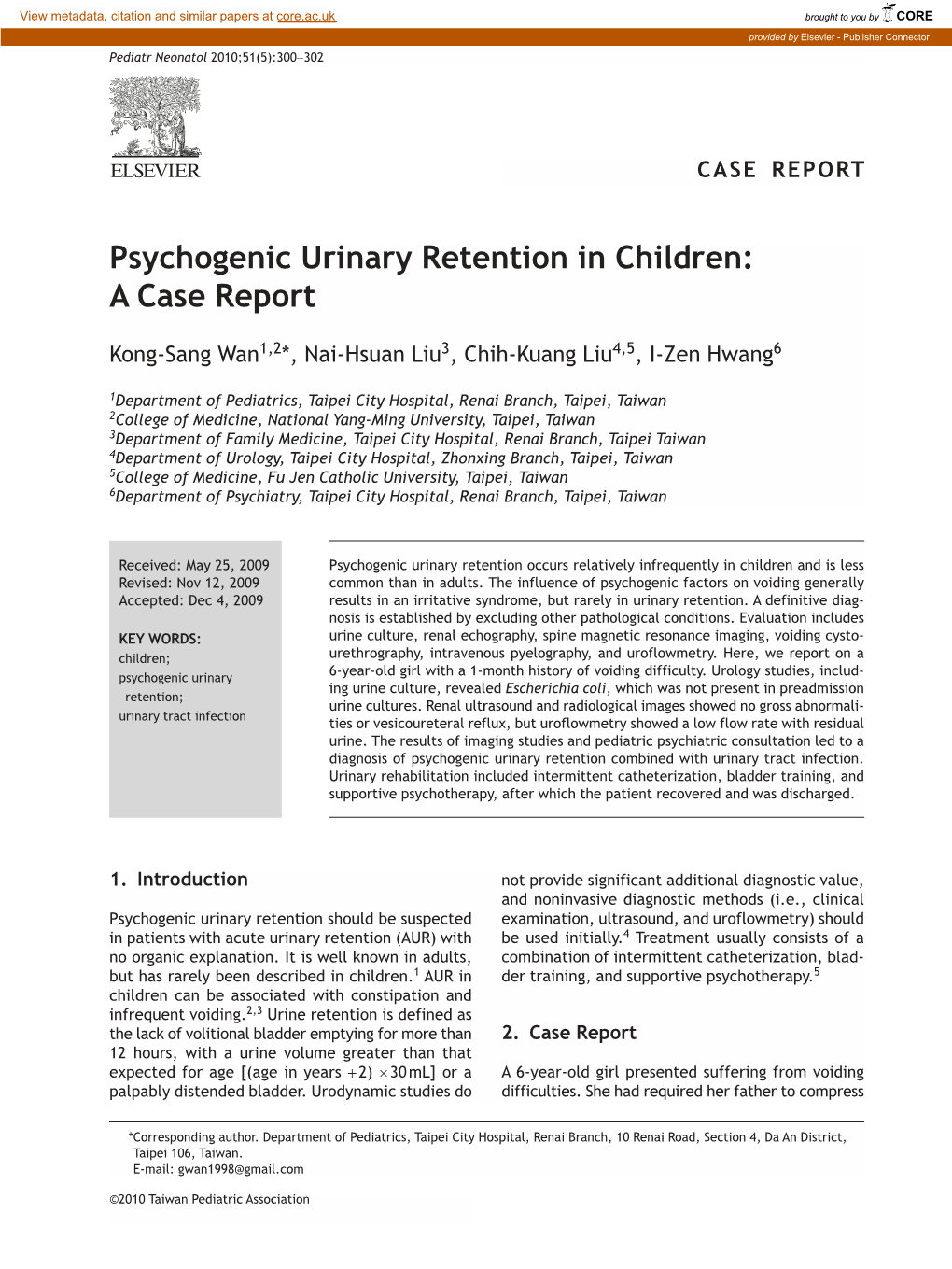 Psychogenic Urinary Retention in Children: a Case Report