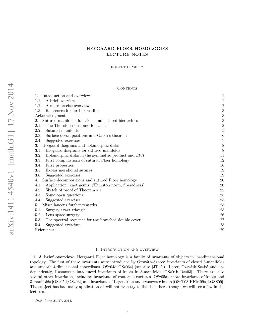 Arxiv:1411.4540V1 [Math.GT] 17 Nov 2014