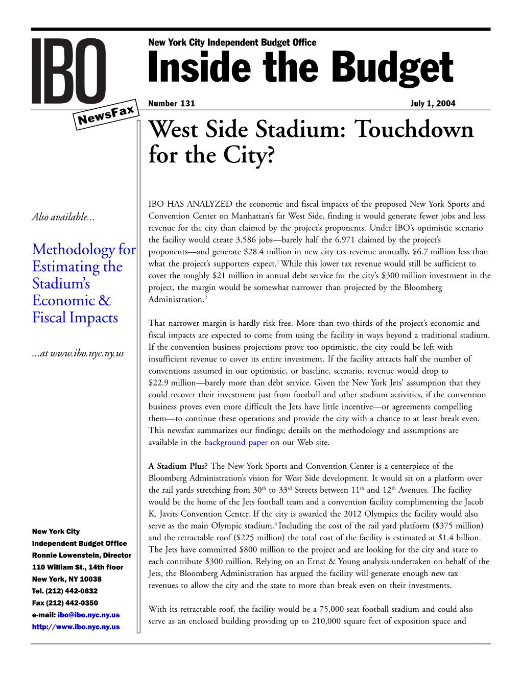 West Side Stadium: Touchdown for the City?