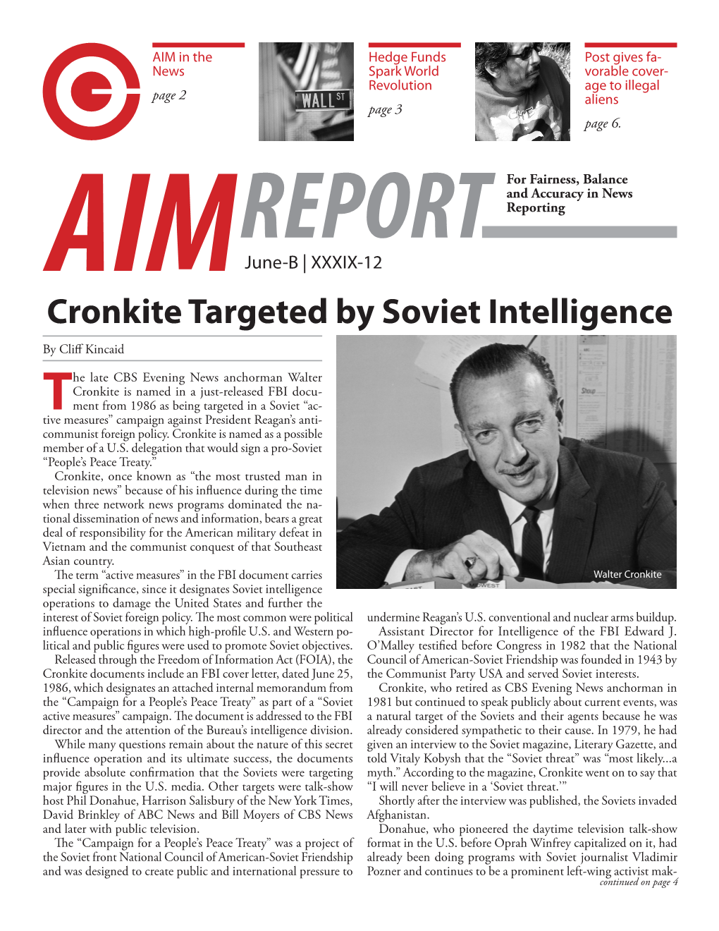 Cronkite Targeted by Soviet Intelligence by Cliff Kincaid