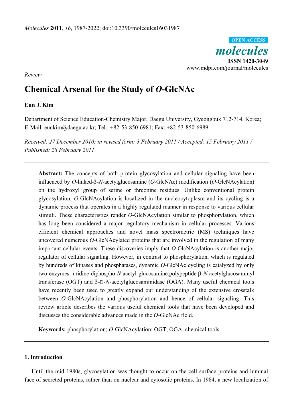 Chemical Arsenal for the Study of O-Glcnac