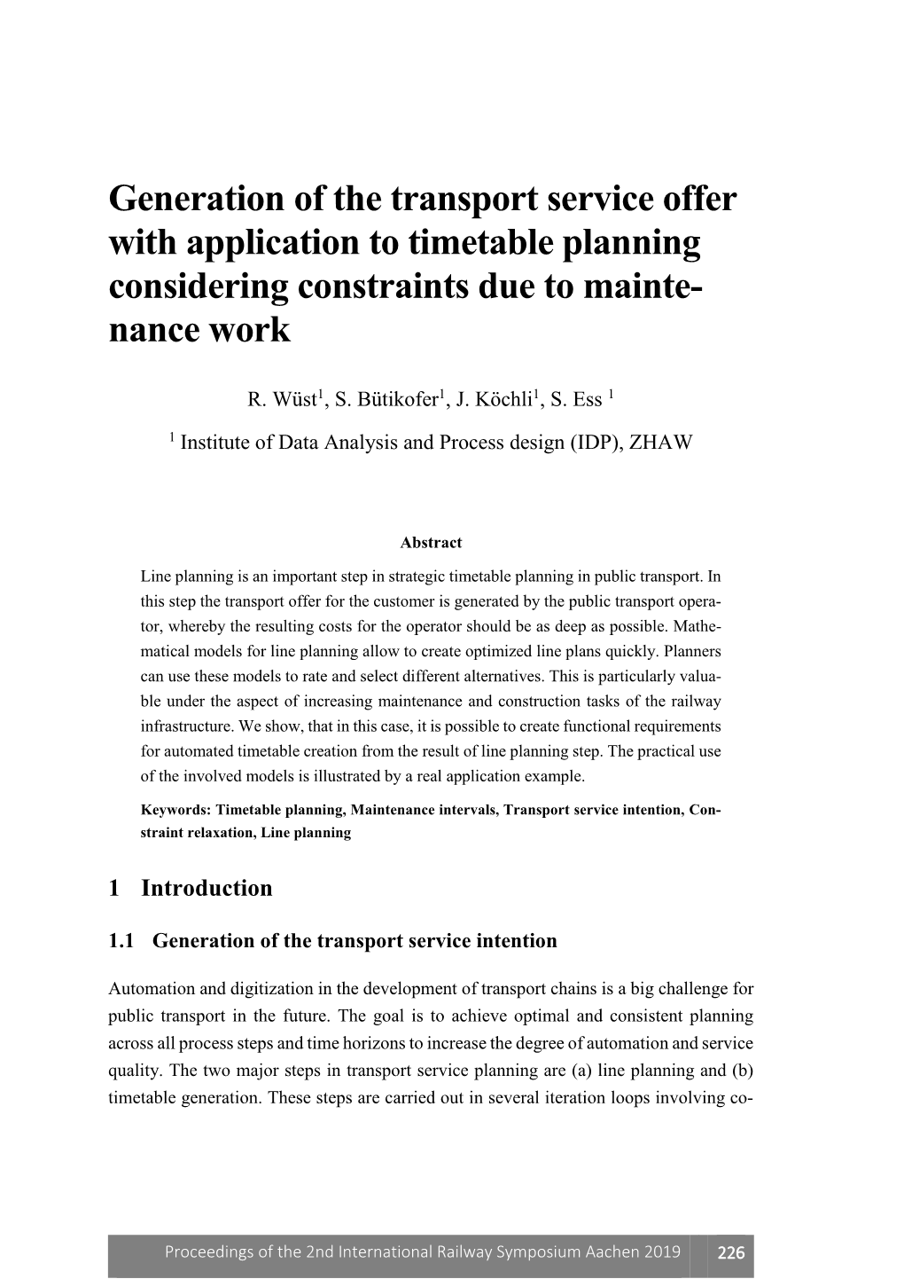 Generation of the Transport Service Offer with Application to Timetable Planning Considering Constraints Due to Mainte- Nance Work