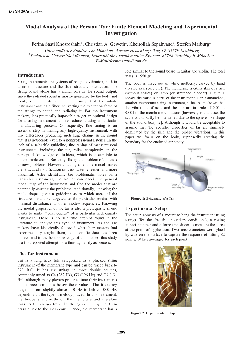 Modal Analysis of the Persian Tar: Finite Element Modeling and Experimental Investigation