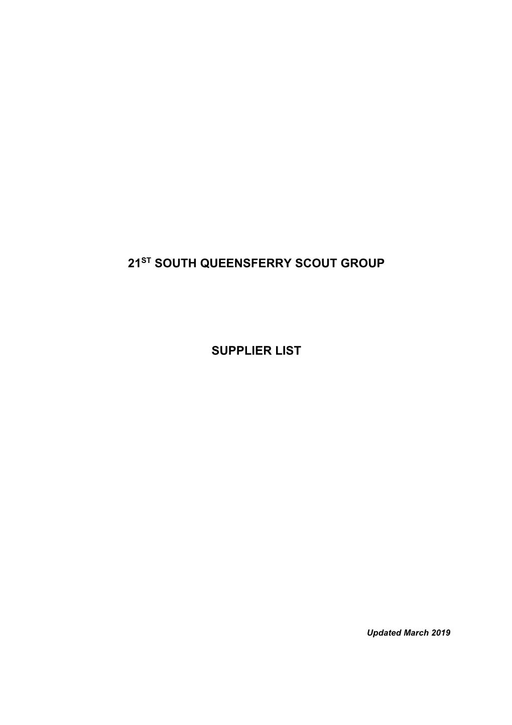 21St South Queensferry Scout Group Supplier List